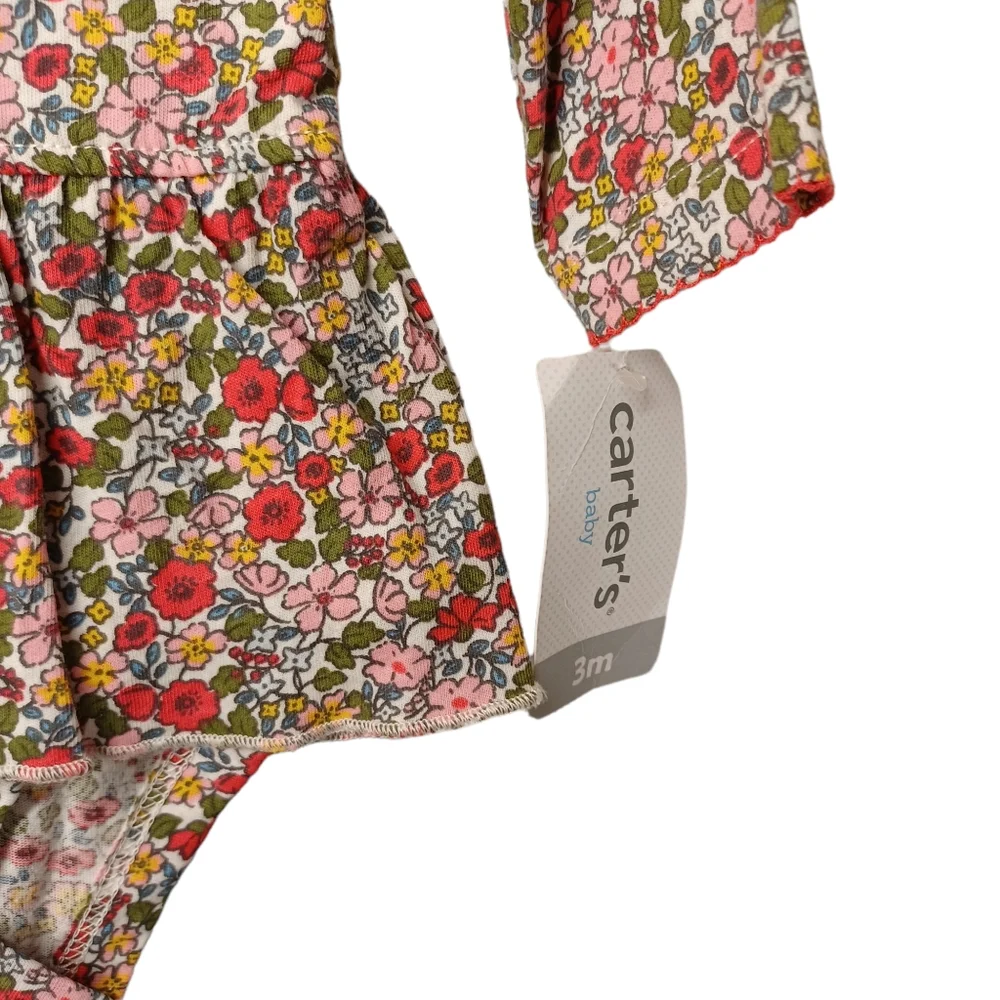 CARTERS 2Pc Red Colorful Ditsy Floral Print Long Sleeve Ruffle Onesie Pants Set